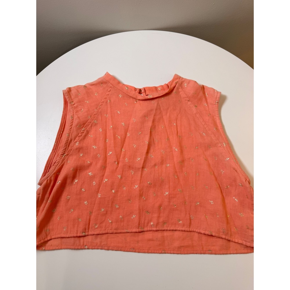 Koch Sleeveless Crop Top Women Size M Coral Excellent Gold Foil Floral‎ Boho